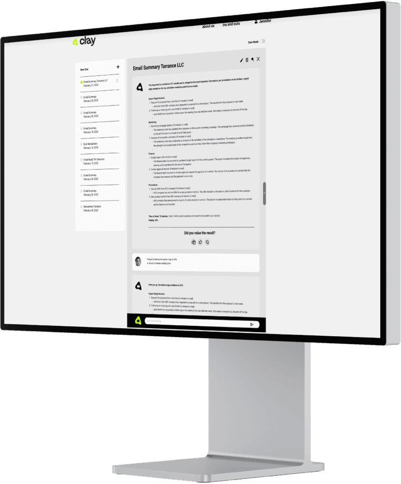 A display monitor with a screenshot of the Clay web application